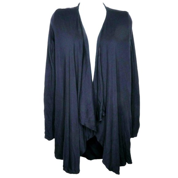 Neal Sperling Open Drape Front Angora Cardigan Sweater M Navy Blue USA Made VTG - Picture 2 of 10